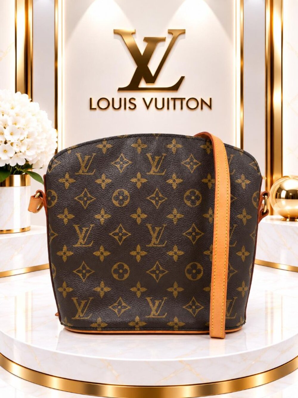 Authentic Louis Vuitton Drouot Monogram Canvas Crossbody Shoulder Bag Vintage LV
